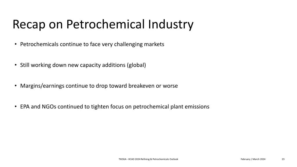 recap on petrochemical industry
