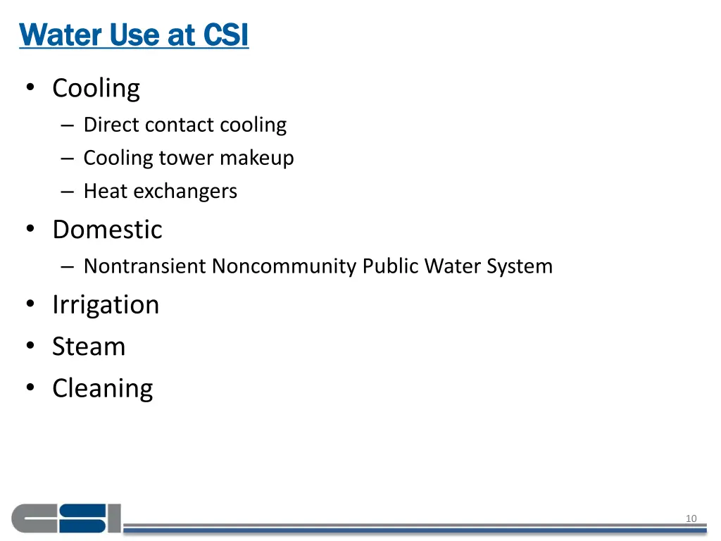 water use at csi water use at csi