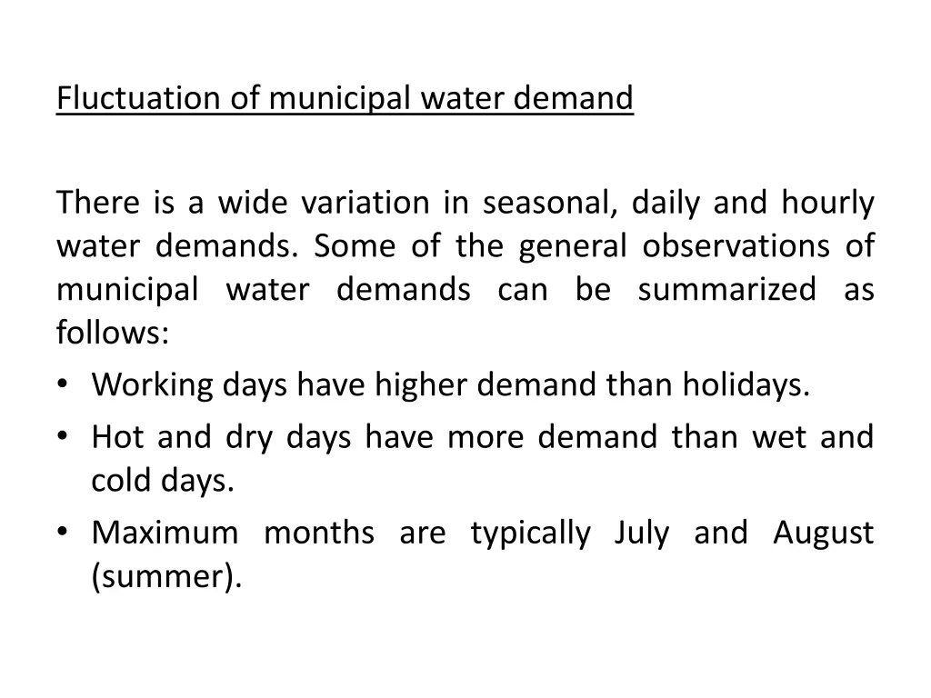 fluctuation of municipal water demand