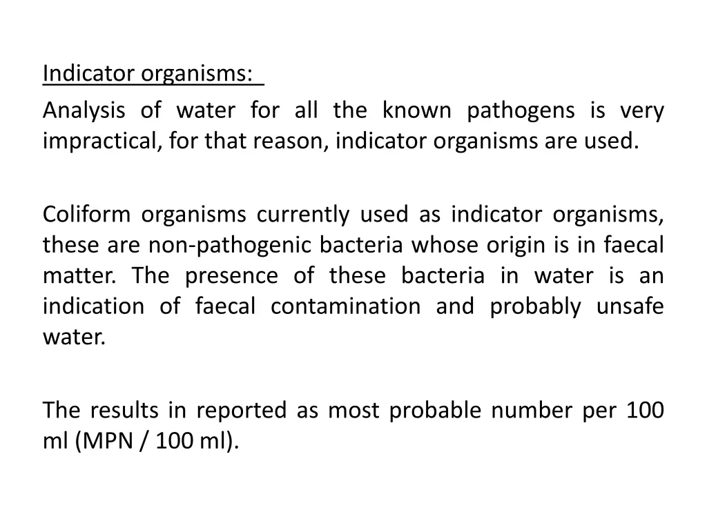 indicator organisms analysis of water