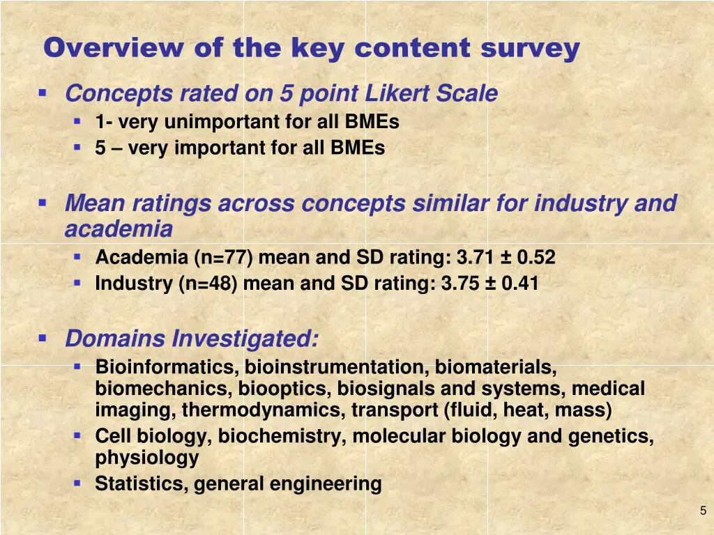 overview of the key content survey