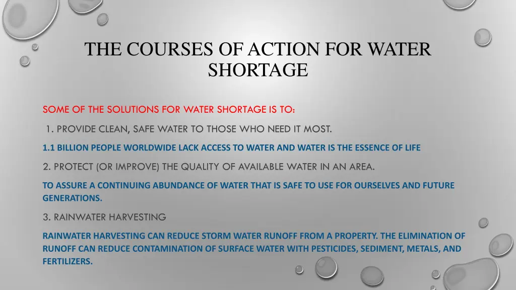 the courses of action for water shortage