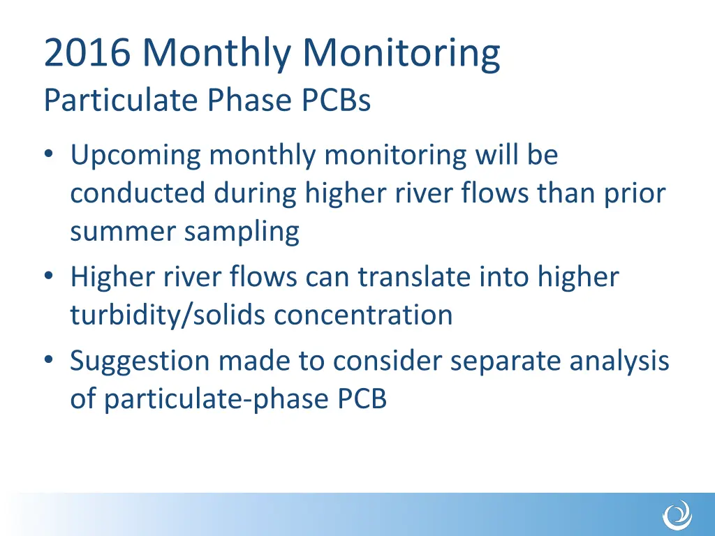 2016 monthly monitoring particulate phase pcbs