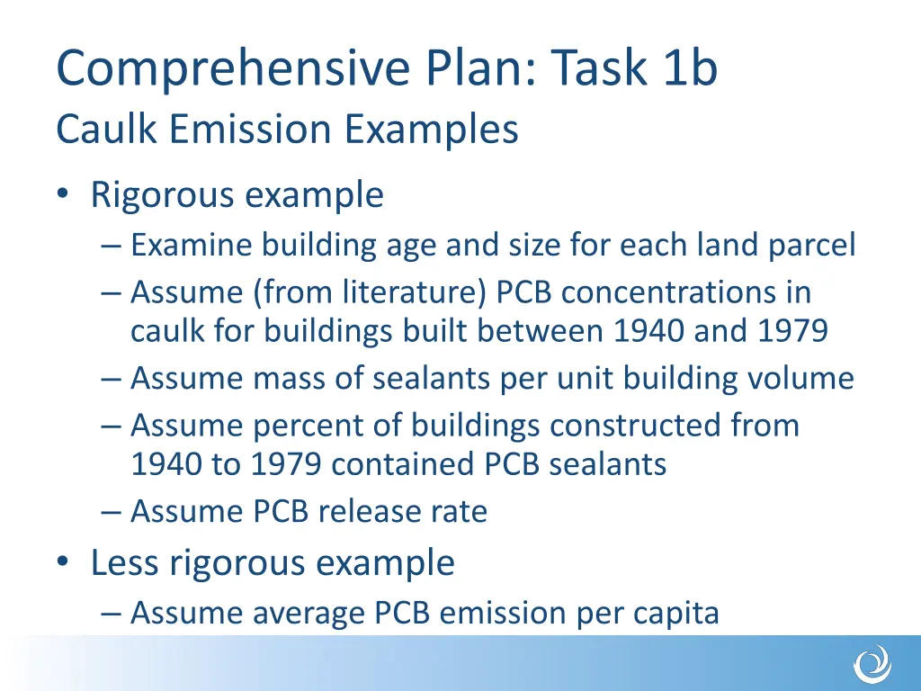 comprehensive plan task 1b caulk emission