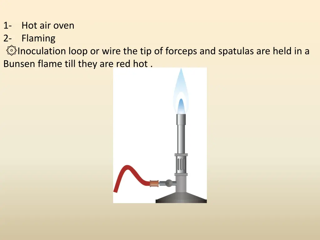 1 hot air oven 2 flaming inoculation loop or wire