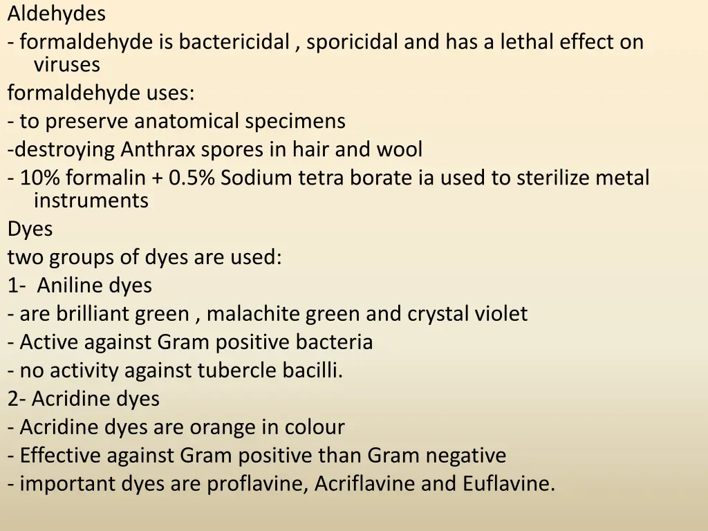 aldehydes formaldehyde is bactericidal sporicidal