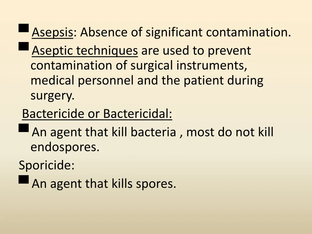 asepsis absence of significant contamination