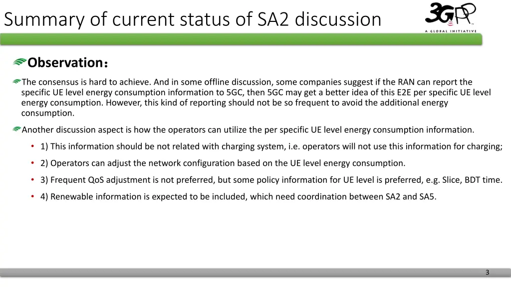summary of current status of sa2 discussion 1