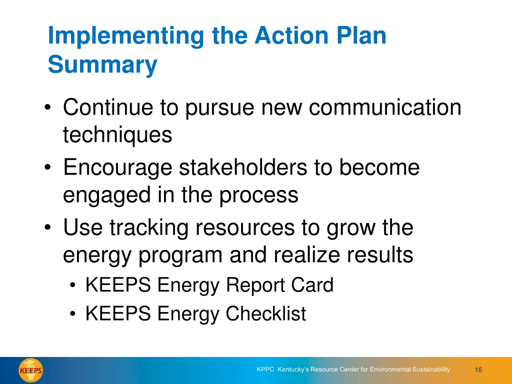 implementing the action plan summary