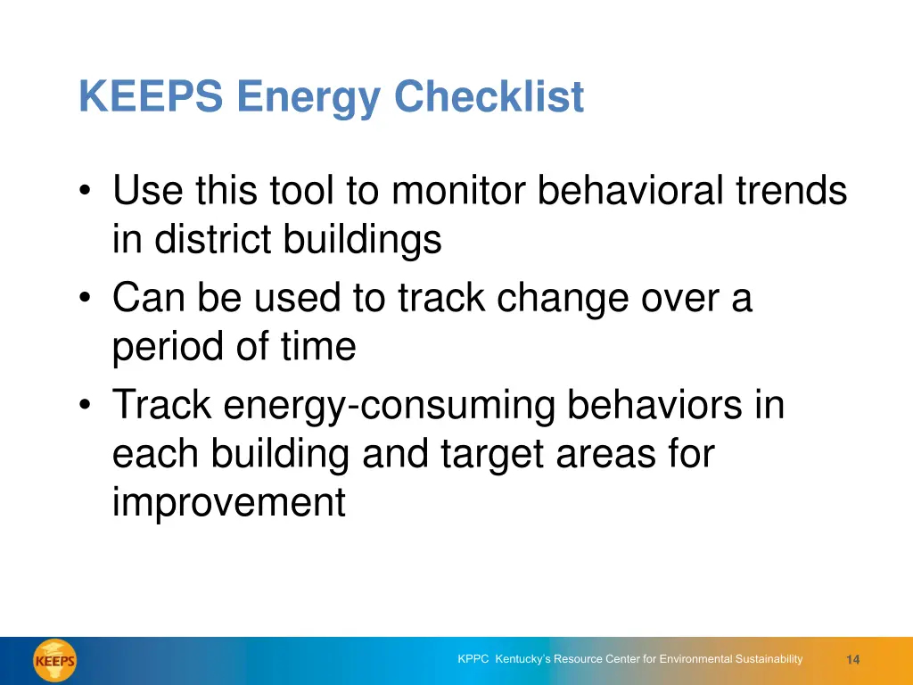 keeps energy checklist