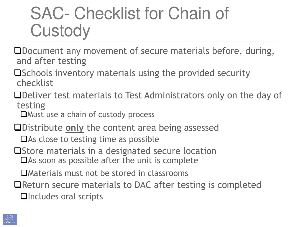 sac checklist for chain of custody