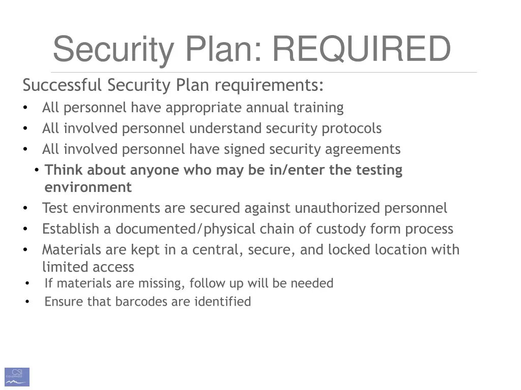 security plan required successful security plan