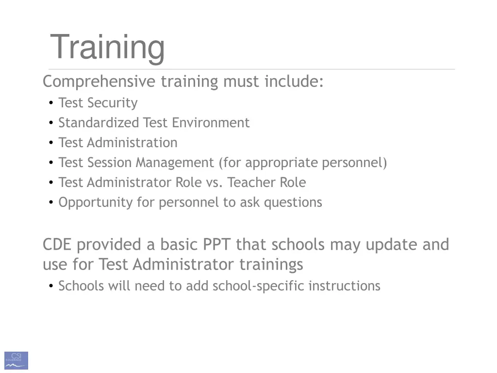 training comprehensive training must include test