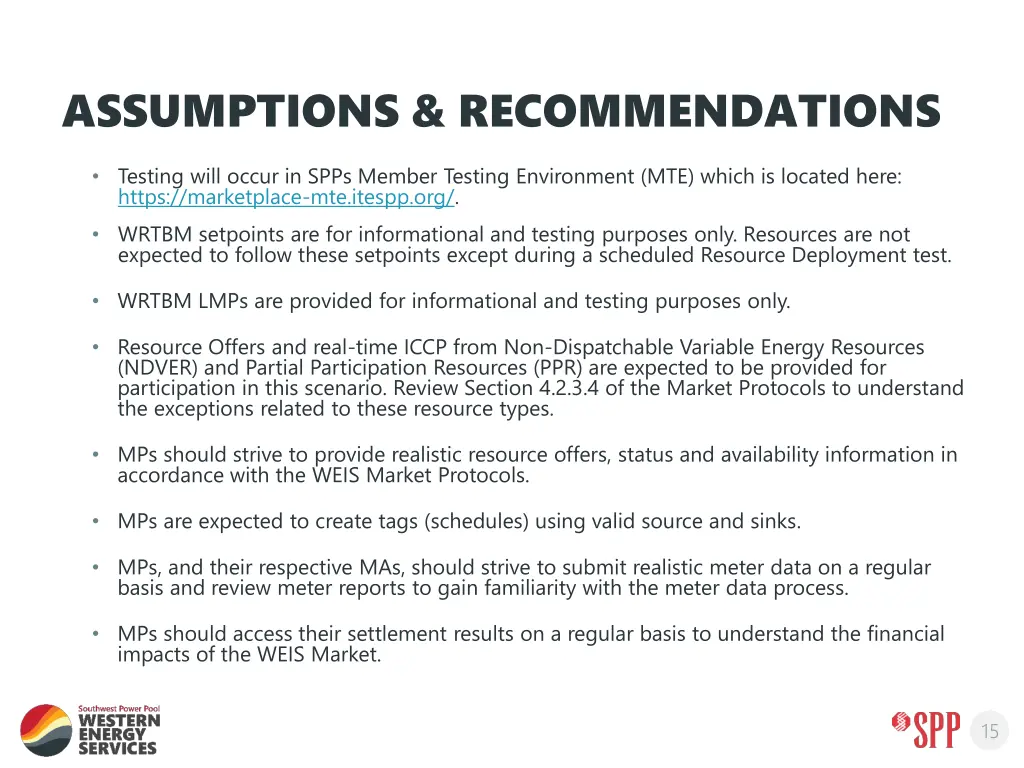 assumptions recommendations