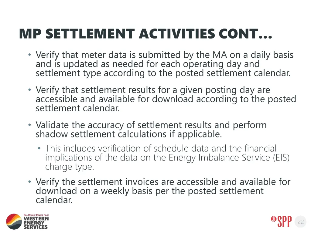 mp settlement activities cont