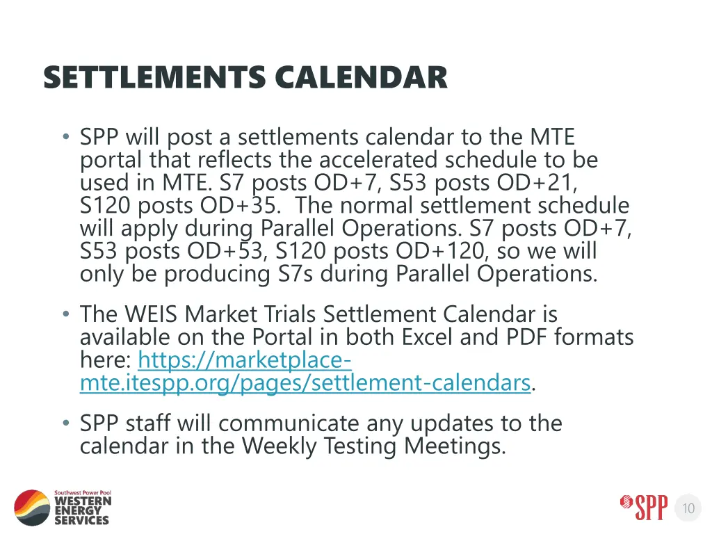 settlements calendar