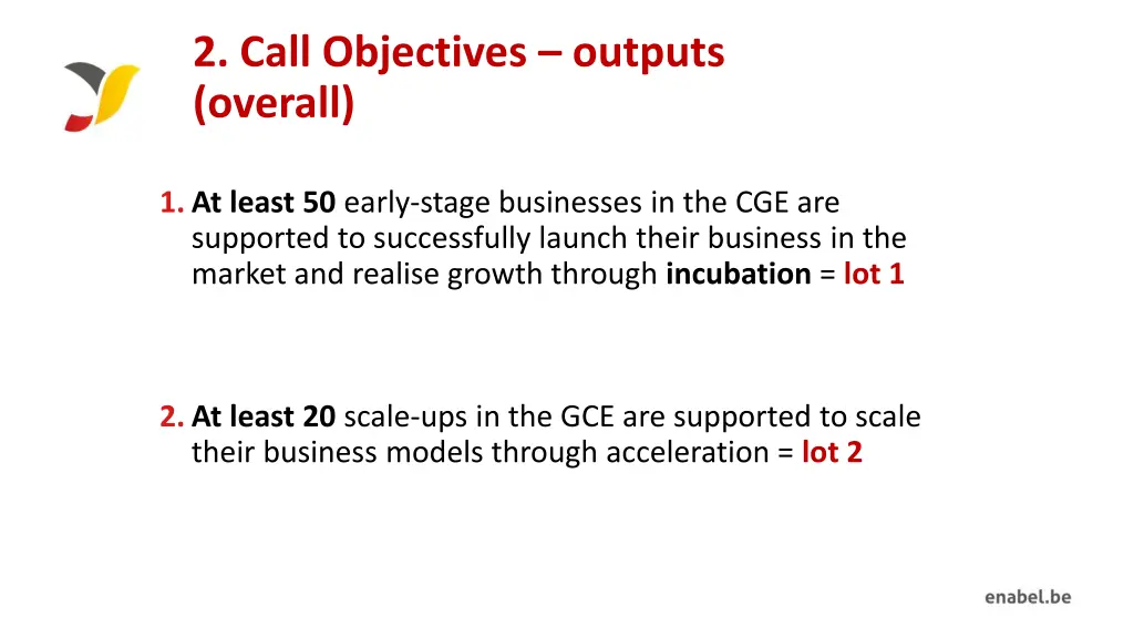 2 call objectives outputs overall