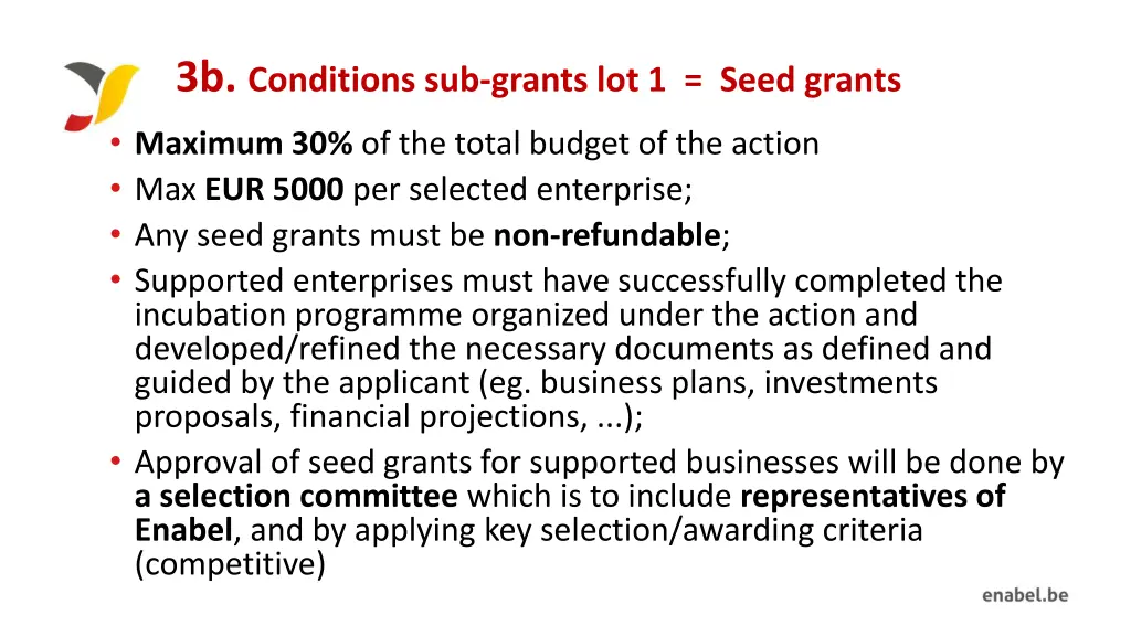 3b conditions sub grants lot 1 seed grants