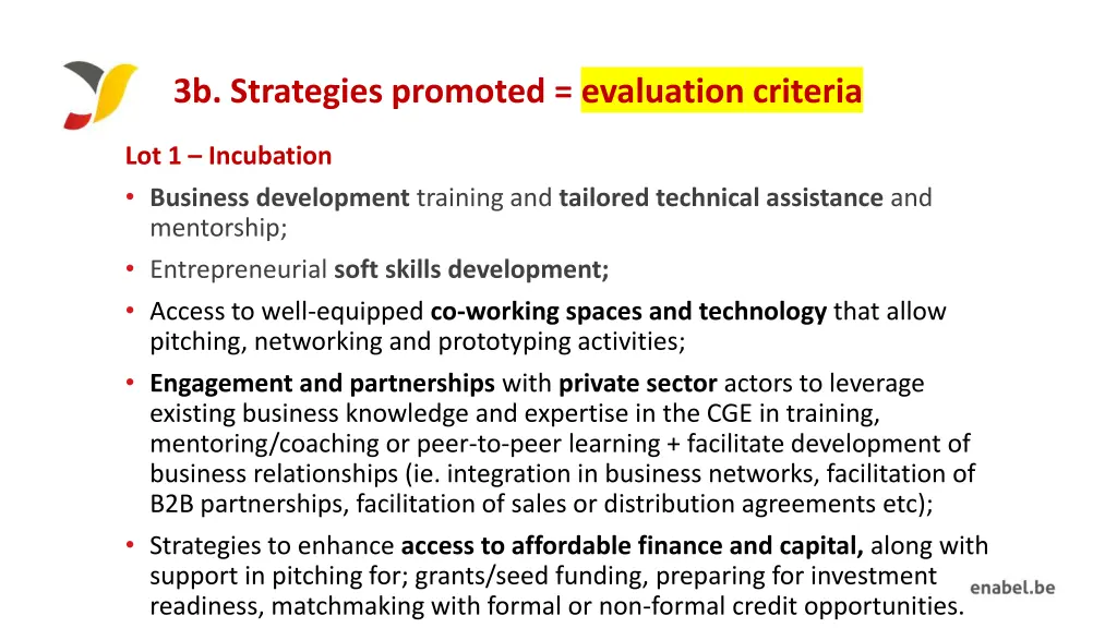 3b strategies promoted evaluation criteria