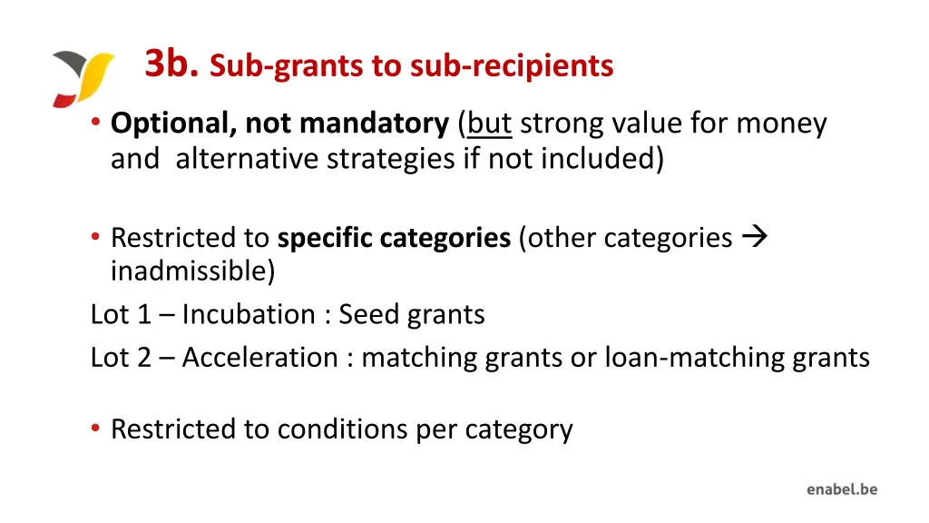 3b sub grants to sub recipients optional