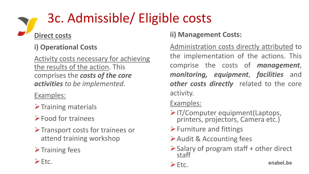 3c admissible eligible costs