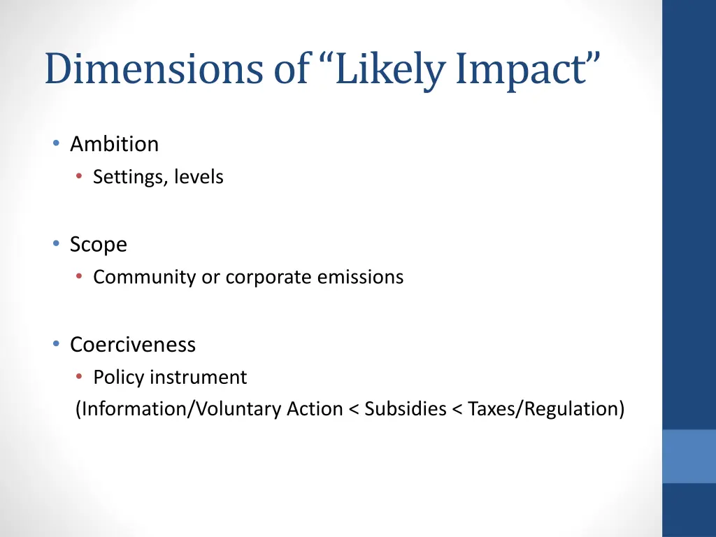 dimensions of likely impact