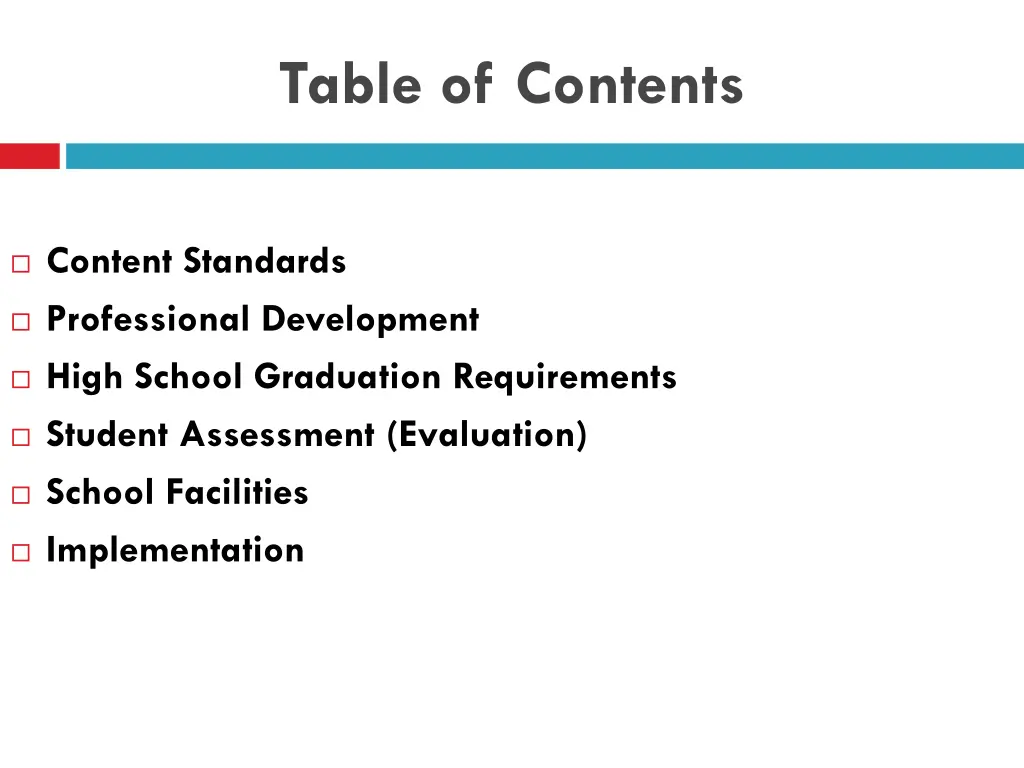 table of contents