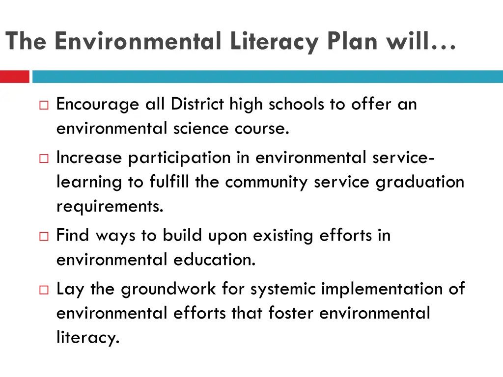 the environmental literacy plan will 1