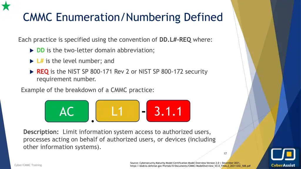 cmmc enumeration numbering defined