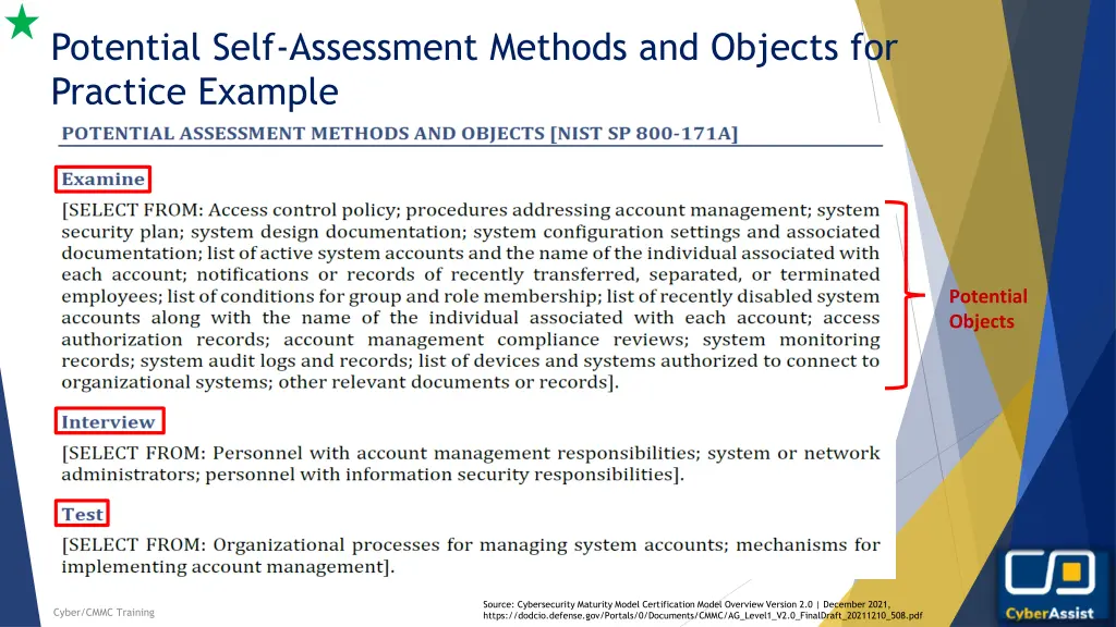 potential self assessment methods and objects