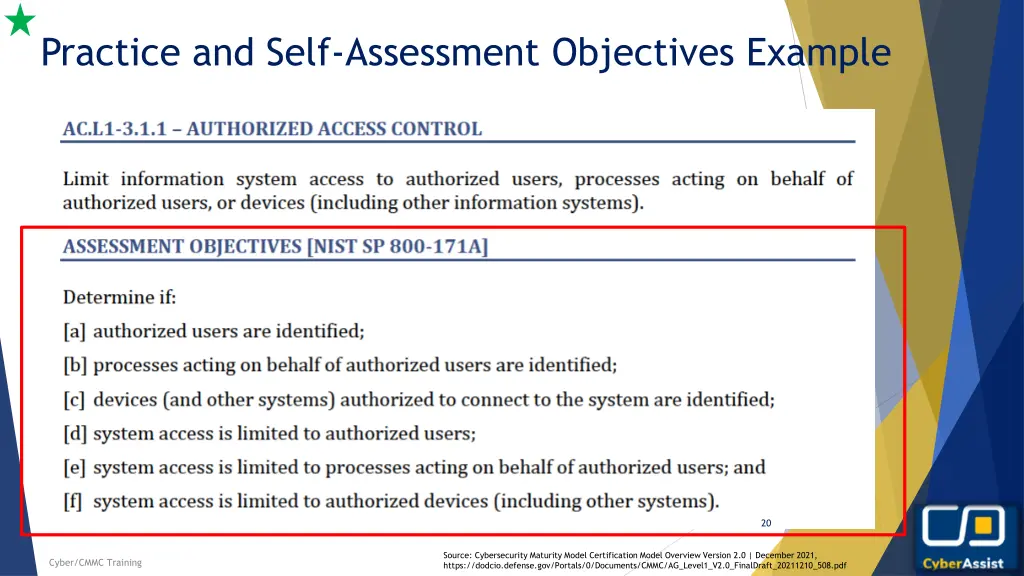 practice and self assessment objectives example