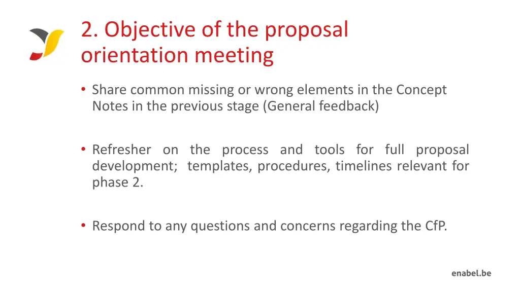 2 objective of the proposal orientation meeting