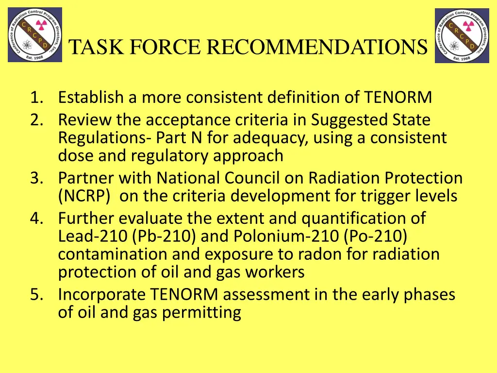 task force recommendations