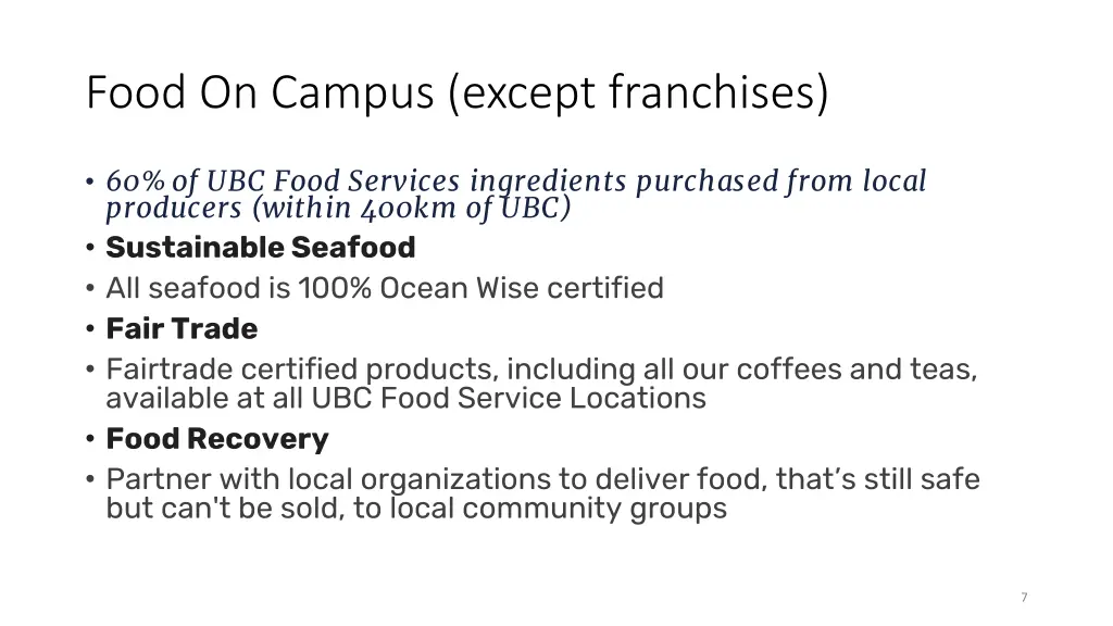 food on campus except franchises