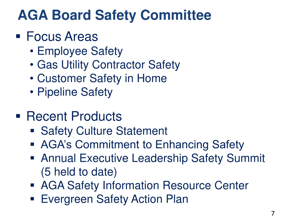 aga board safety committee focus areas employee