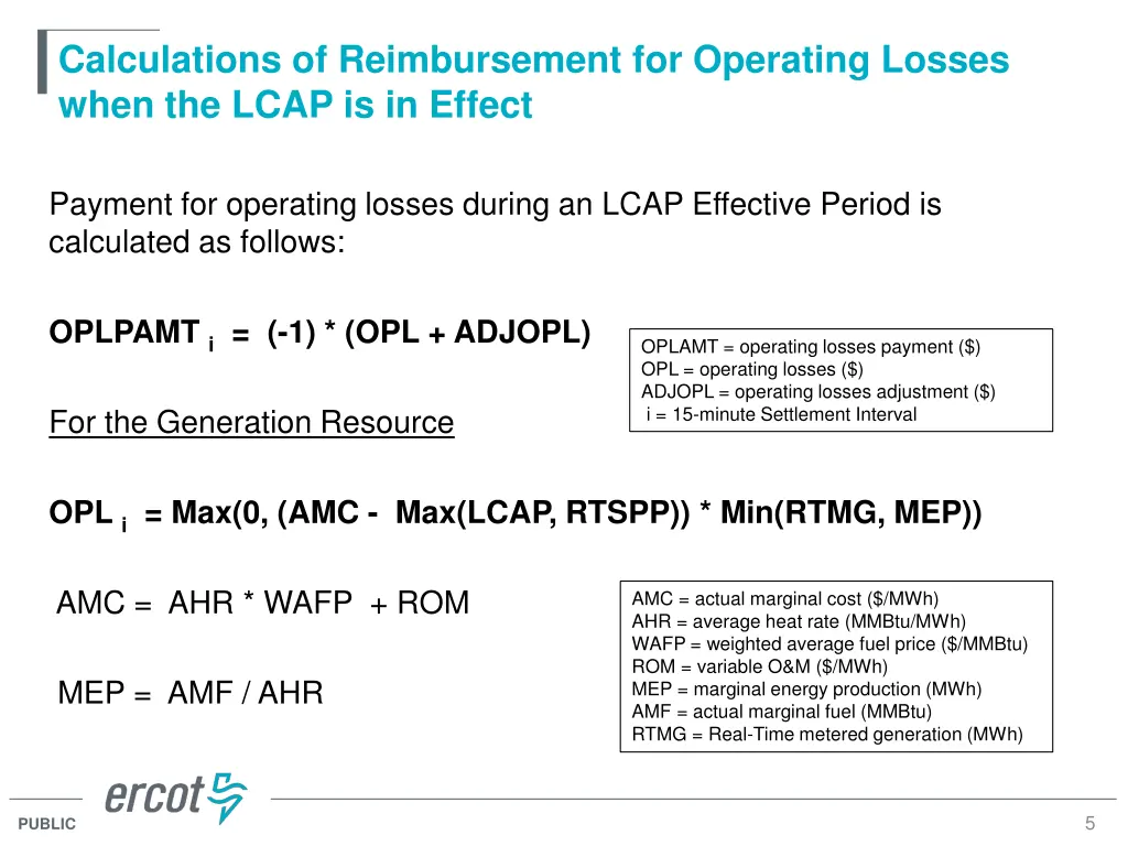 calculations of reimbursement for operating