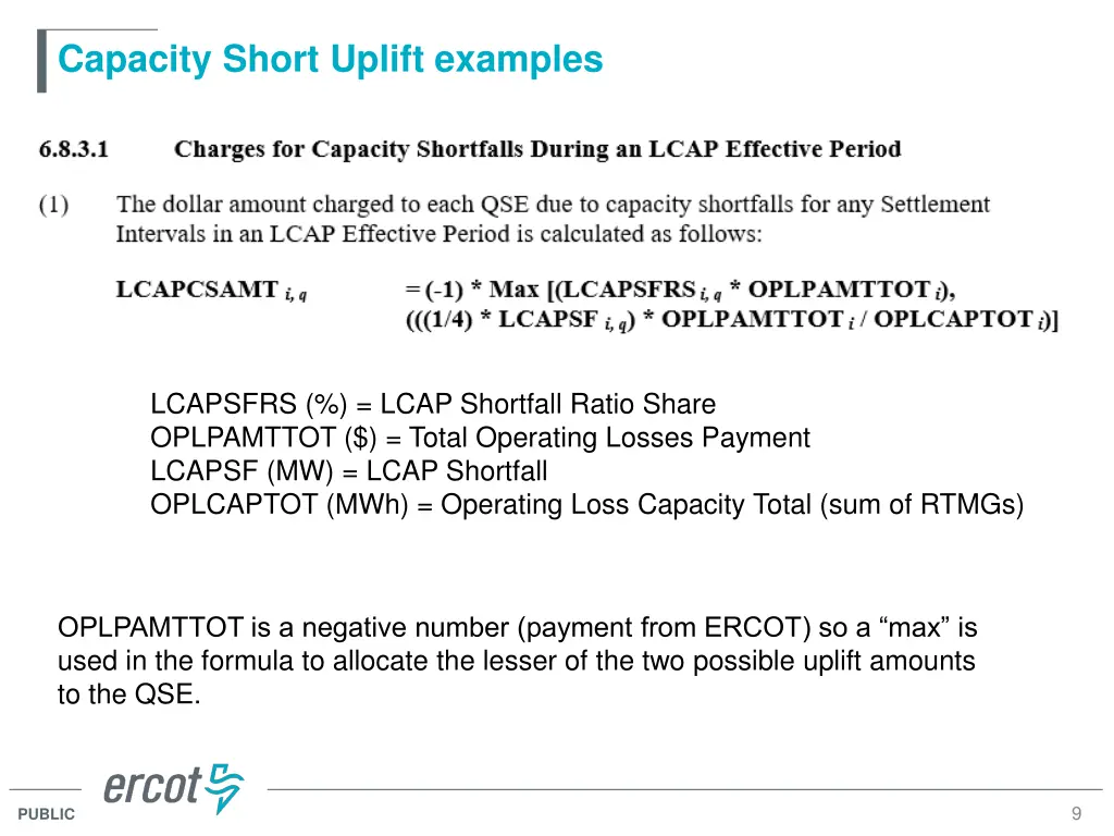 capacity short uplift examples
