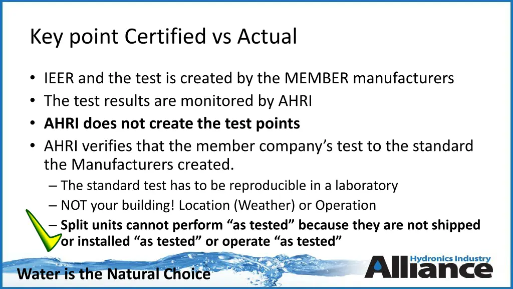 key point certified vs actual
