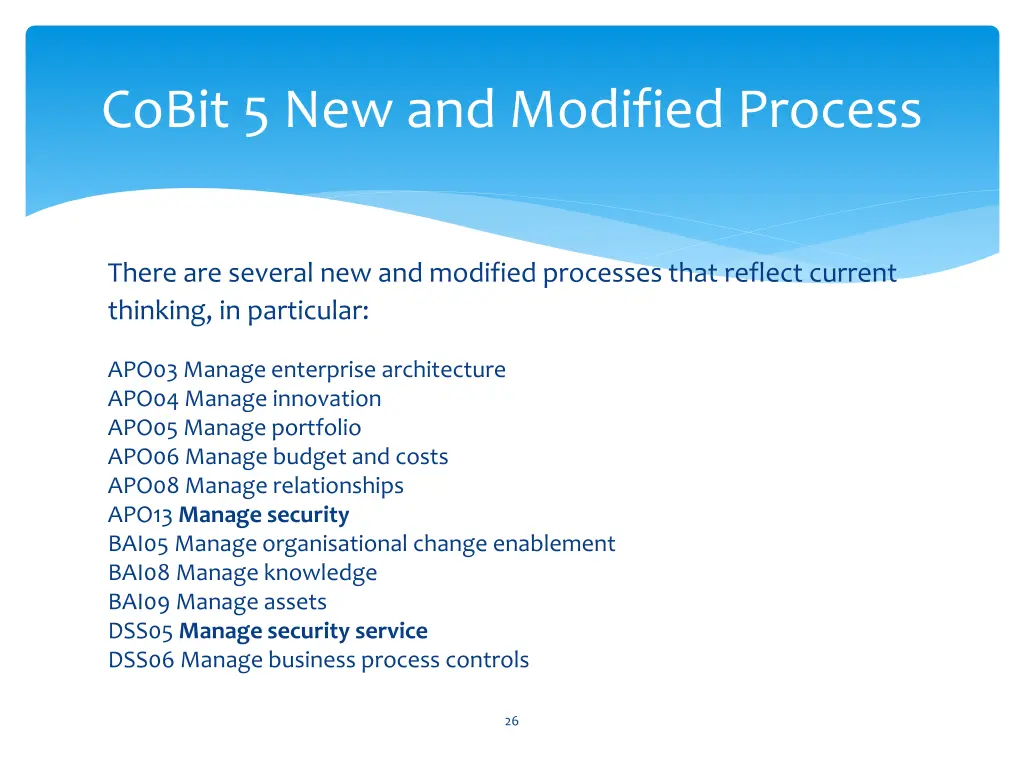 cobit 5 new and modified process