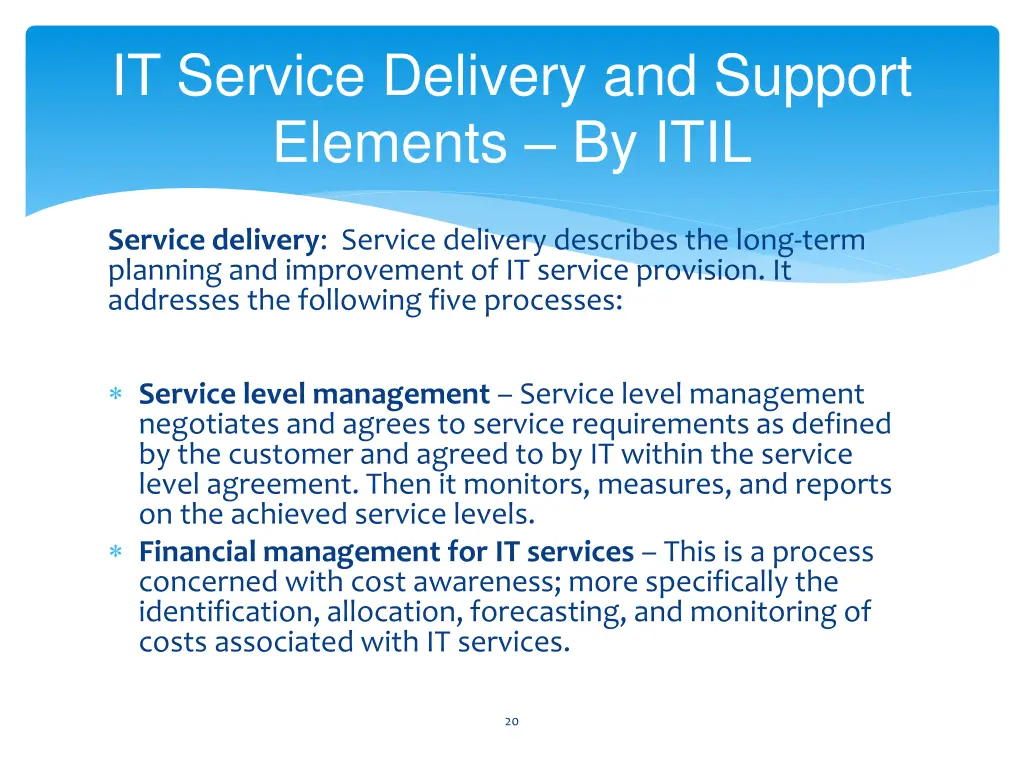 it service delivery and support elements by itil 2