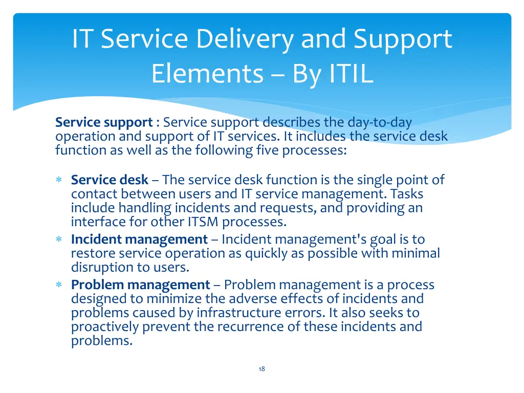 it service delivery and support elements by itil