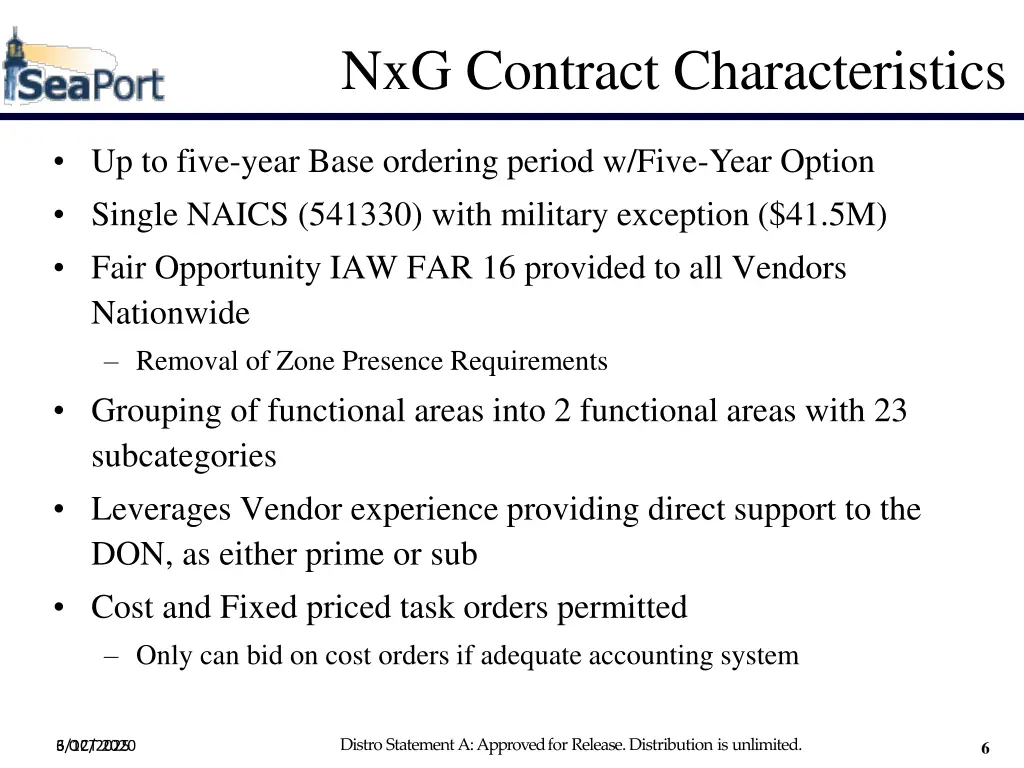 nxg contract characteristics