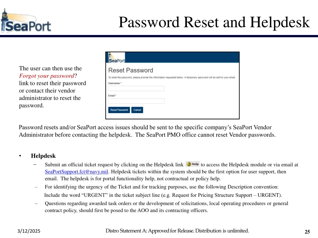 password reset and helpdesk
