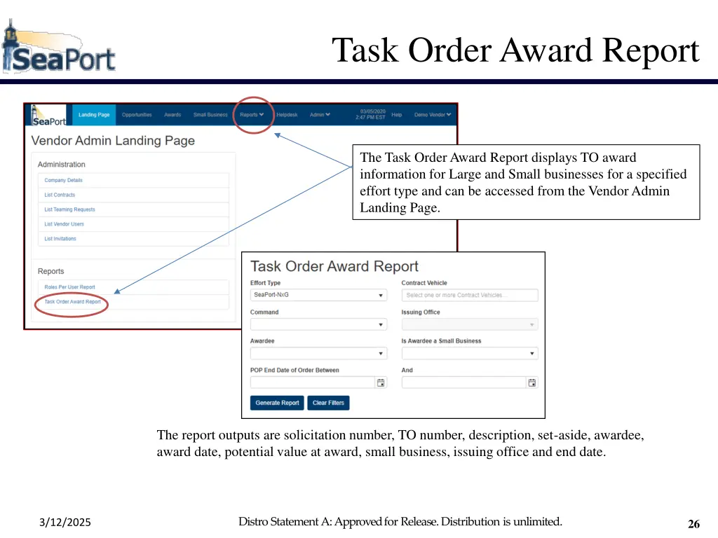 task order award report