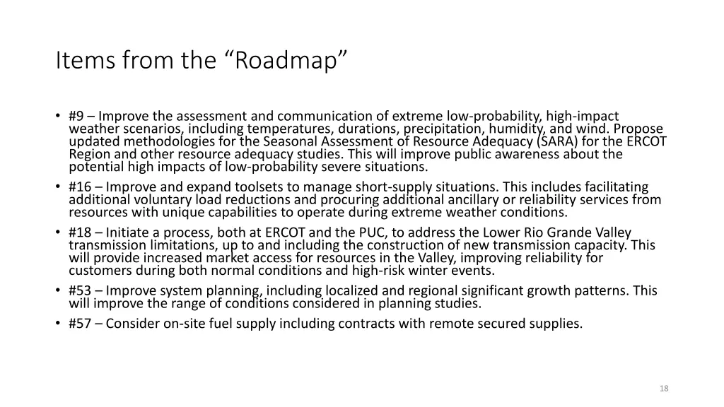 items from the roadmap