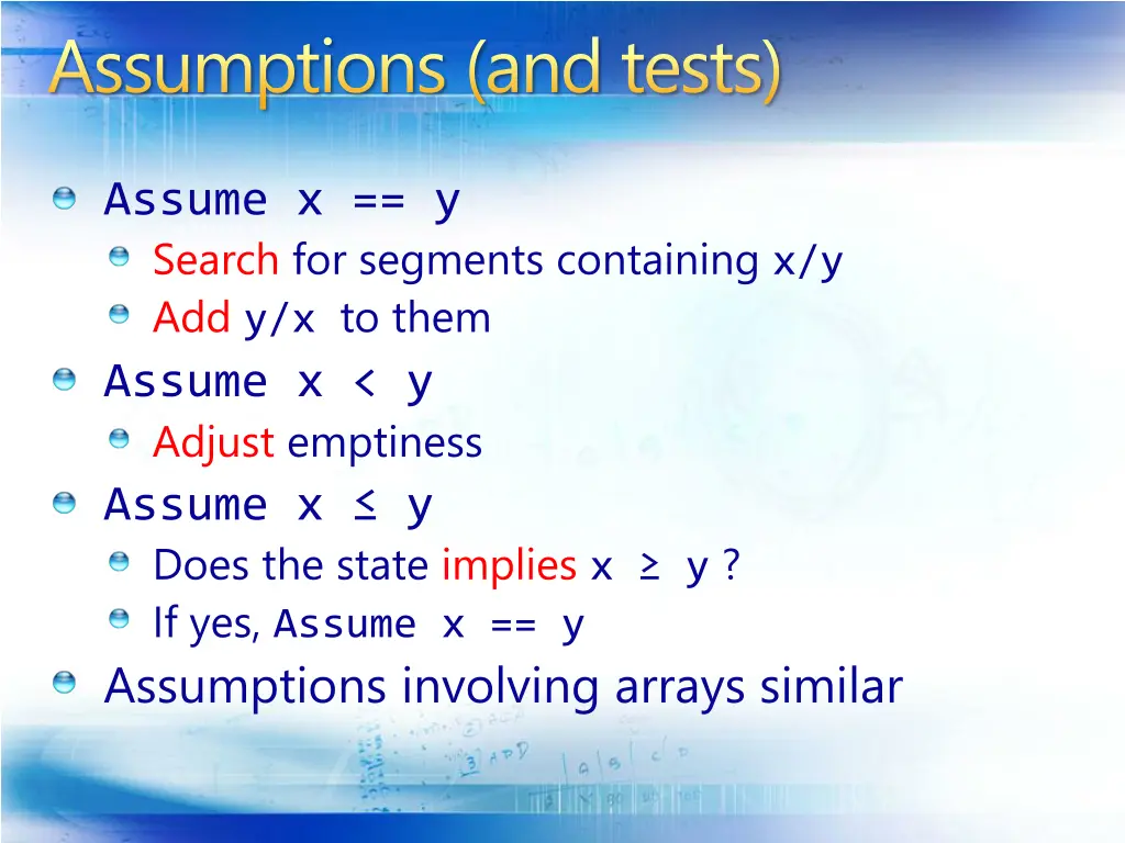 assumptions and tests