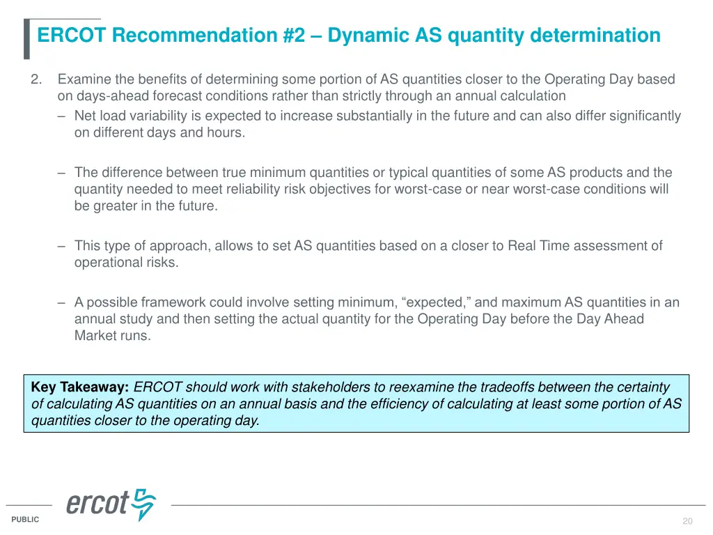 ercot recommendation 2 dynamic as quantity