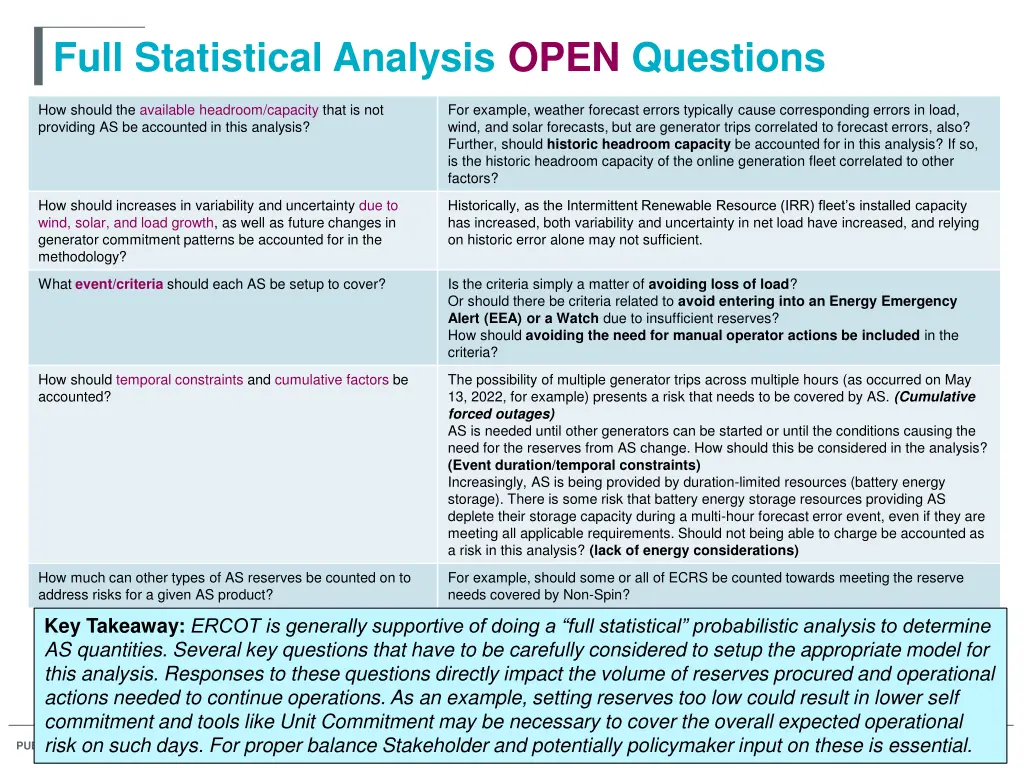 full statistical analysis open questions