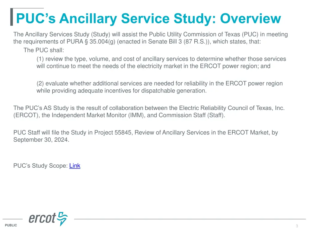 puc s ancillary service study overview