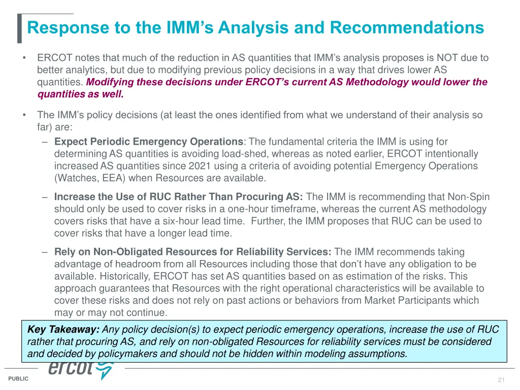 response to the imm s analysis and recommendations